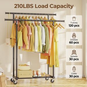 HYSEYY Double Rods Clothes Rack, Rolling Clothing Rack for Hanging Clothes Portable Wardrobe Rack, Metal Garment Rack Sturdy Coat Rack for Bedroom Laundry Living Room, Black - Image 7