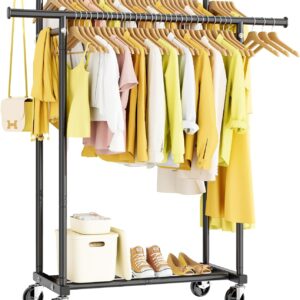 HYSEYY Double Rods Clothes Rack, Rolling Clothing Rack for Hanging Clothes Portable Wardrobe Rack, Metal Garment Rack Sturdy Coat Rack for Bedroom Laundry Living Room, Black - Image 9