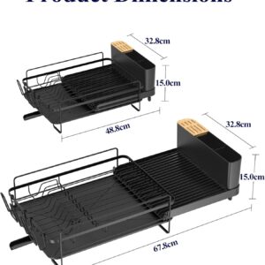 Kitsure Large Dish Drying Rack - Extendable Dish Rack, Multifunctional Dish Rack for Kitchen Counter, Anti-Rust Dish Drainers with Cutlery & Cup Holders 19.2"-26.7" L x 12.9" W, Black - Image 2