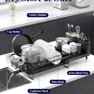 Kitsure Large Dish Drying Rack - Extendable Dish Rack, Multifunctional Dish Rack for Kitchen Counter, Anti-Rust Dish Drainers with Cutlery & Cup Holders 19.2"-26.7" L x 12.9" W, Black - Image 3