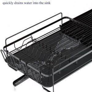 Kitsure Large Dish Drying Rack - Extendable Dish Rack, Multifunctional Dish Rack for Kitchen Counter, Anti-Rust Dish Drainers with Cutlery & Cup Holders 19.2"-26.7" L x 12.9" W, Black - Image 5