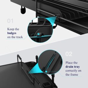 Kitsure Large Dish Drying Rack - Extendable Dish Rack, Multifunctional Dish Rack for Kitchen Counter, Anti-Rust Dish Drainers with Cutlery & Cup Holders 19.2"-26.7" L x 12.9" W, Black - Image 7