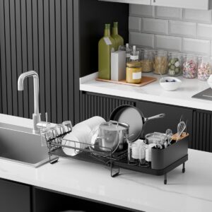 Kitsure Large Dish Drying Rack - Extendable Dish Rack, Multifunctional Dish Rack for Kitchen Counter, Anti-Rust Dish Drainers with Cutlery & Cup Holders 19.2"-26.7" L x 12.9" W, Black - Image 8