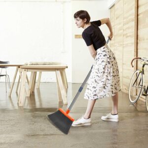 Upgrade Broom and Dustpan Set, Self-Cleaning with Dustpan Teeth, Indoor&Outdoor Sweeping, Ideal for Dog Cat Pets Home Use, Stand Up Broom and Dustpan (Gray&Orange) - Image 2