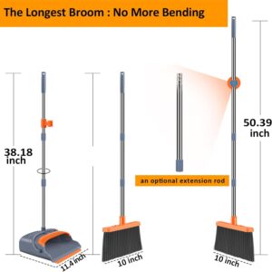 Upgrade Broom and Dustpan Set, Self-Cleaning with Dustpan Teeth, Indoor&Outdoor Sweeping, Ideal for Dog Cat Pets Home Use, Stand Up Broom and Dustpan (Gray&Orange) - Image 3