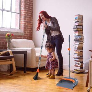 Upgrade Broom and Dustpan Set, Self-Cleaning with Dustpan Teeth, Indoor&Outdoor Sweeping, Ideal for Dog Cat Pets Home Use, Stand Up Broom and Dustpan (Gray&Orange) - Image 7