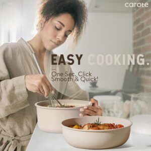 CAROTE 19pcs Pots and Pans Set Non Stick, Nonstick Cookware Set Detachable Handle, Induction Kitchen Cooking Sets with Removable Handle, RV Kitchen, Oven Safe, Taupe - Image 2