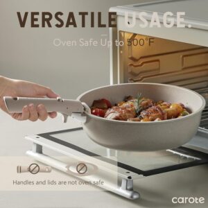 CAROTE 19pcs Pots and Pans Set Non Stick, Nonstick Cookware Set Detachable Handle, Induction Kitchen Cooking Sets with Removable Handle, RV Kitchen, Oven Safe, Taupe - Image 8