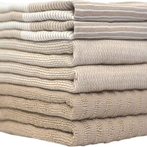 Premium Kitchen Towels (20”x 28”, 6 Pack) | Large Cotton Dish Towels | Flat & Terry Highly Absorbent Kitchen Linen Set with Hanging Loop | Tan - Image 2