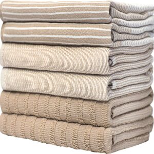Premium Kitchen Towels (20”x 28”, 6 Pack) | Large Cotton Dish Towels | Flat & Terry Highly Absorbent Kitchen Linen Set with Hanging Loop | Tan - Image 6