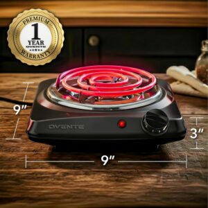 OVENTE Electric Countertop Single Burner, 1000W Cooktop with 6" Stainless Steel Coil Hot Plate, 5 Level Temperature Control, Indicator Light, Compact Cooking Stove and Easy to Clean, Black BGC101B - Image 3