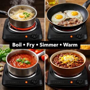 OVENTE Electric Countertop Single Burner, 1000W Cooktop with 6" Stainless Steel Coil Hot Plate, 5 Level Temperature Control, Indicator Light, Compact Cooking Stove and Easy to Clean, Black BGC101B - Image 6