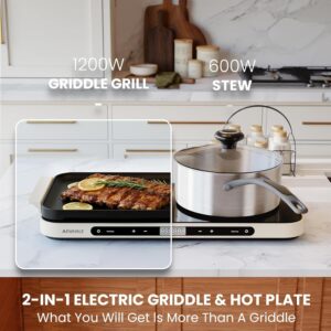AEWHALE Countertop Double Burners with Removable Griddle Pan Non-stick,1200W+600W Electric Hot Plate with Sensor Touch for Adjustable Temperature/Time - Image 4