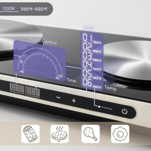 AEWHALE Countertop Double Burners with Removable Griddle Pan Non-stick,1200W+600W Electric Hot Plate with Sensor Touch for Adjustable Temperature/Time - Image 6