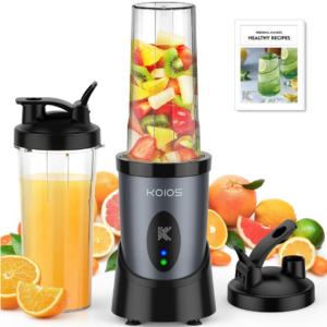 KOIOS Smoothie Blender, 900W Personal Blender for Shakes and Smoothies for Kitchen with 2 Portable Cups 22oz, Single Serve Smoothies Maker Mixer for Juices, Nutritious Recipe, Grey Blue - Image 1