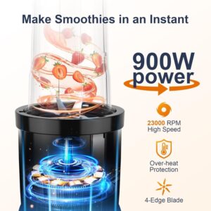 KOIOS Smoothie Blender, 900W Personal Blender for Shakes and Smoothies for Kitchen with 2 Portable Cups 22oz, Single Serve Smoothies Maker Mixer for Juices, Nutritious Recipe, Grey Blue - Image 3