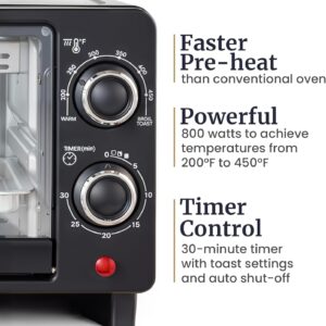 Elite Gourmet ETO490 9L/4 Slice Countertop Toaster Oven with 30-Minute Timer, Adjustable Temperature Control, Includes Baking Pan and Wire Rack, Bake, Broil, Toast, Black - Image 4