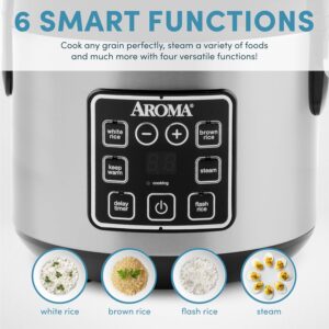 AROMA Digital Rice Cooker, 4-Cup (Uncooked) / 8-Cup (Cooked), Steamer, Grain Cooker, Multicooker, 2 Qt, Stainless Steel Exterior, ARC-914SBD - Image 5