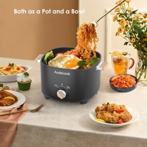 Audecook Hot Pot Electric, 2.5L Portable Nonstick Multicooker for 1-3 Persons, Honeycomb Texture Travel Electric Skillet with Dual Power Temperature Control for Steak/Egg/Noodles/Oatmeal (Black) - Image 2