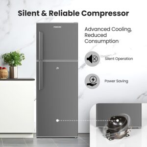 Nikai 275L Gross/190L Net, Top Mount Double Door Refrigerator, with Vegetable Crisper & Adjustable Glass Shelves, Defrosting & Temperature Control, For Kitchen, Bedroom, Office & Hotels - NRF275DN3S - Image 4