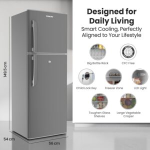Nikai 275L Gross/190L Net, Top Mount Double Door Refrigerator, with Vegetable Crisper & Adjustable Glass Shelves, Defrosting & Temperature Control, For Kitchen, Bedroom, Office & Hotels - NRF275DN3S - Image 5