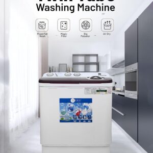 AFRA Twin Tub Washing Machine, AF-0702TTWR, 7kg Capacity, Air Dry Function, Pulsator, Collars and Cuff Washboard, White and Red, 1 Year Warranty - Image 2