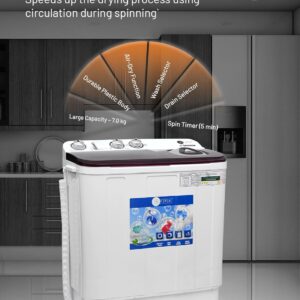AFRA Twin Tub Washing Machine, AF-0702TTWR, 7kg Capacity, Air Dry Function, Pulsator, Collars and Cuff Washboard, White and Red, 1 Year Warranty - Image 5