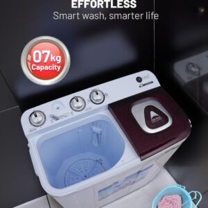 AFRA Twin Tub Washing Machine, AF-0702TTWR, 7kg Capacity, Air Dry Function, Pulsator, Collars and Cuff Washboard, White and Red, 1 Year Warranty - Image 6