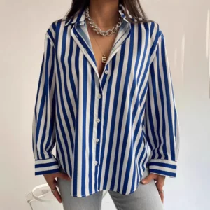 Lightweight Shirt Street Fashion Casual Shirt Striped Breathable Long Sleeve Shirt European Summer Oversized Comfortable Top - Image 3