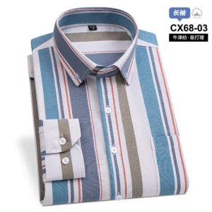 24 Striped Pure Cotton Long-Sleeved Shirt Spring And Autumn Square Collar Business Casual Men's Tops Versatile New Men Clothing - Image 2