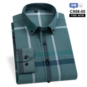 24 Striped Pure Cotton Long-Sleeved Shirt Spring And Autumn Square Collar Business Casual Men's Tops Versatile New Men Clothing - Image 3