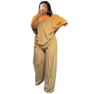Pant Set Women Two Piece Sets V Neck Short Sleeve Drawstring Shirt Striped Wide Leg Long Pants Elastic Waist Y2k Streetwear 2026 - Image 5