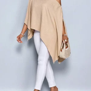 Women's single-shoulder cape sleeve asymmetrical hem linen shirt - Image 5