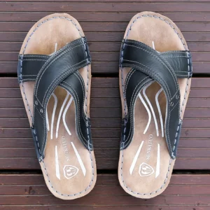 Men's Summer Slippers Genuine Leather Soft Bottom Beach Shoes Fashionable Trendy Sandals Comfortable Slip-On Slippers-X17 - Image 2