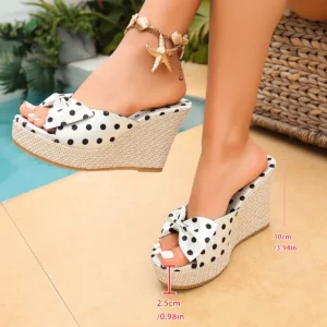 Plus Size 43 Women Polka Dot Wedge Slide Sandals Bow Decor Ankle Strap Platform Shoes Summer Beach Footwear - Image 4