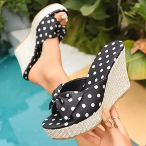Plus Size 43 Women Polka Dot Wedge Slide Sandals Bow Decor Ankle Strap Platform Shoes Summer Beach Footwear - Image 5