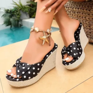 Plus Size 43 Women Polka Dot Wedge Slide Sandals Bow Decor Ankle Strap Platform Shoes Summer Beach Footwear - Image 6