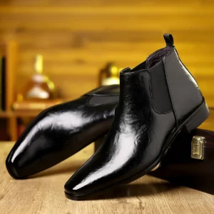 Leather Chelsea Boots Men's Spring Autumn High Top Pointed Toe Soft Leather Breathable Short Boots Casual Slip-On Shoes - Image 4