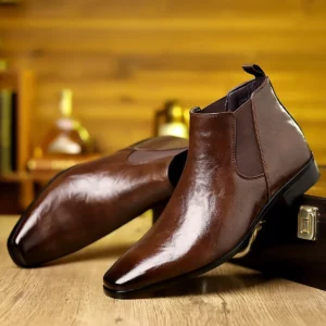 Leather Chelsea Boots Men's Spring Autumn High Top Pointed Toe Soft Leather Breathable Short Boots Casual Slip-On Shoes - Image 5
