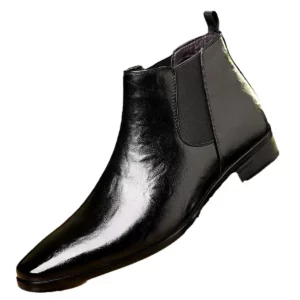 Leather Chelsea Boots Men's Spring Autumn High Top Pointed Toe Soft Leather Breathable Short Boots Casual Slip-On Shoes - Image 6