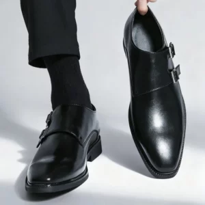 Classic Retro Men's Leather Shoes with Pointed Toe Buckle Business Office Wedding Comfortable Men's Oxfords Shoes - Image 5