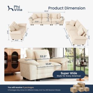 PHI VILLA Cloud Modular Couches Sets, 3 Pieces Large Sectional Sofa Set with Loveseats & Armchair, 6-Seater Upholstered Couch for Living Room, Corduroy Fabric, Beige - Image 2