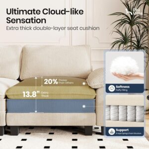 PHI VILLA Cloud Modular Couches Sets, 3 Pieces Large Sectional Sofa Set with Loveseats & Armchair, 6-Seater Upholstered Couch for Living Room, Corduroy Fabric, Beige - Image 3