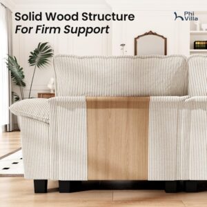 PHI VILLA Cloud Modular Couches Sets, 3 Pieces Large Sectional Sofa Set with Loveseats & Armchair, 6-Seater Upholstered Couch for Living Room, Corduroy Fabric, Beige - Image 4