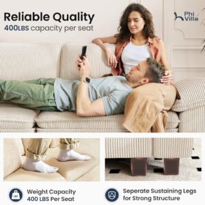 PHI VILLA Cloud Modular Couches Sets, 3 Pieces Large Sectional Sofa Set with Loveseats & Armchair, 6-Seater Upholstered Couch for Living Room, Corduroy Fabric, Beige - Image 5