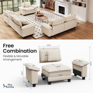 PHI VILLA Cloud Modular Couches Sets, 3 Pieces Large Sectional Sofa Set with Loveseats & Armchair, 6-Seater Upholstered Couch for Living Room, Corduroy Fabric, Beige - Image 6