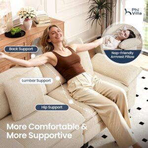 PHI VILLA Cloud Modular Couches Sets, 3 Pieces Large Sectional Sofa Set with Loveseats & Armchair, 6-Seater Upholstered Couch for Living Room, Corduroy Fabric, Beige - Image 8