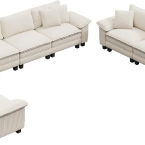 PHI VILLA Cloud Modular Couches Sets, 3 Pieces Large Sectional Sofa Set with Loveseats & Armchair, 6-Seater Upholstered Couch for Living Room, Corduroy Fabric, Beige - Image 9