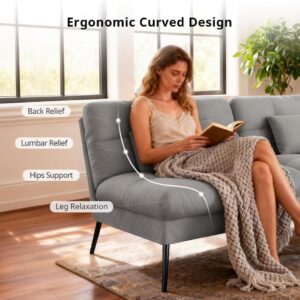 COMHOMA 72″ Futon Sofa Bed,Convertible Fabric Couch with Adjustable Backrest,Loveseat Recliner Sleeper Living Room Furniture futon Set (Grey) - Image 5
