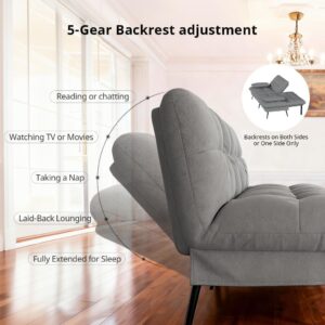 COMHOMA 72″ Futon Sofa Bed,Convertible Fabric Couch with Adjustable Backrest,Loveseat Recliner Sleeper Living Room Furniture futon Set (Grey) - Image 7